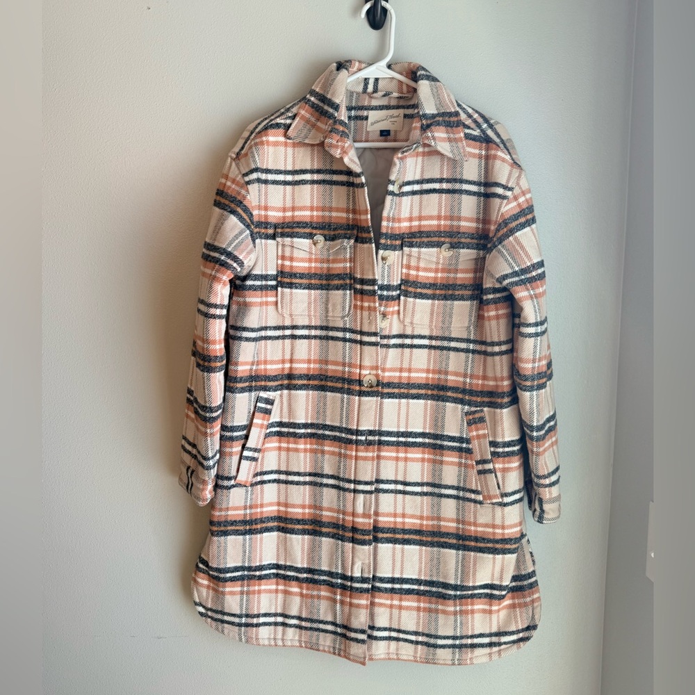 Universal Thread Cream and Orange Plaid Coat
